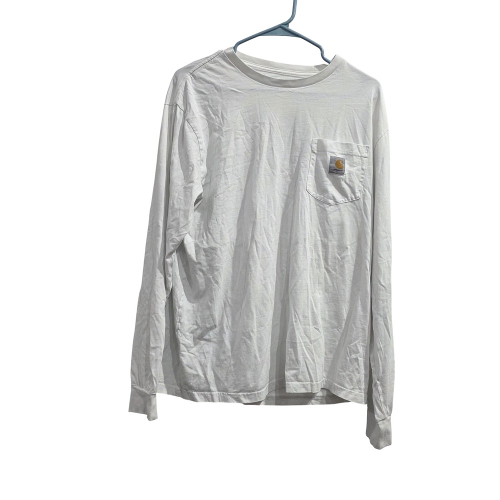 Carhartt WIP Mens Long Sleeve Pocket T-Shirt White Large L Logo Tee